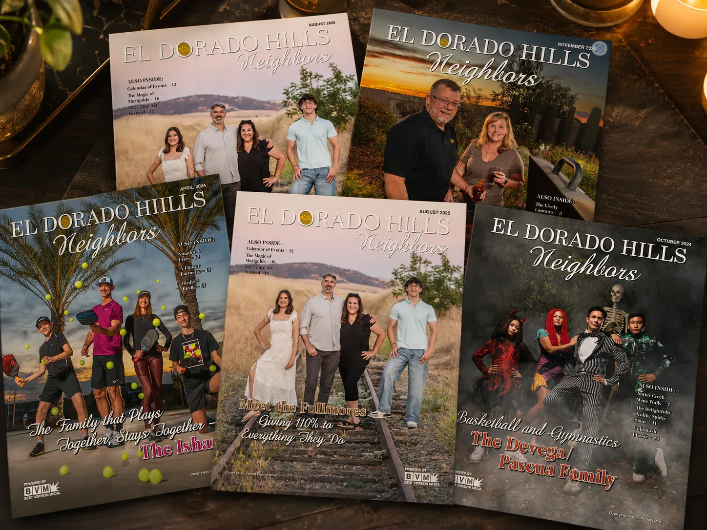 The community magazine open on a family's kitchen table