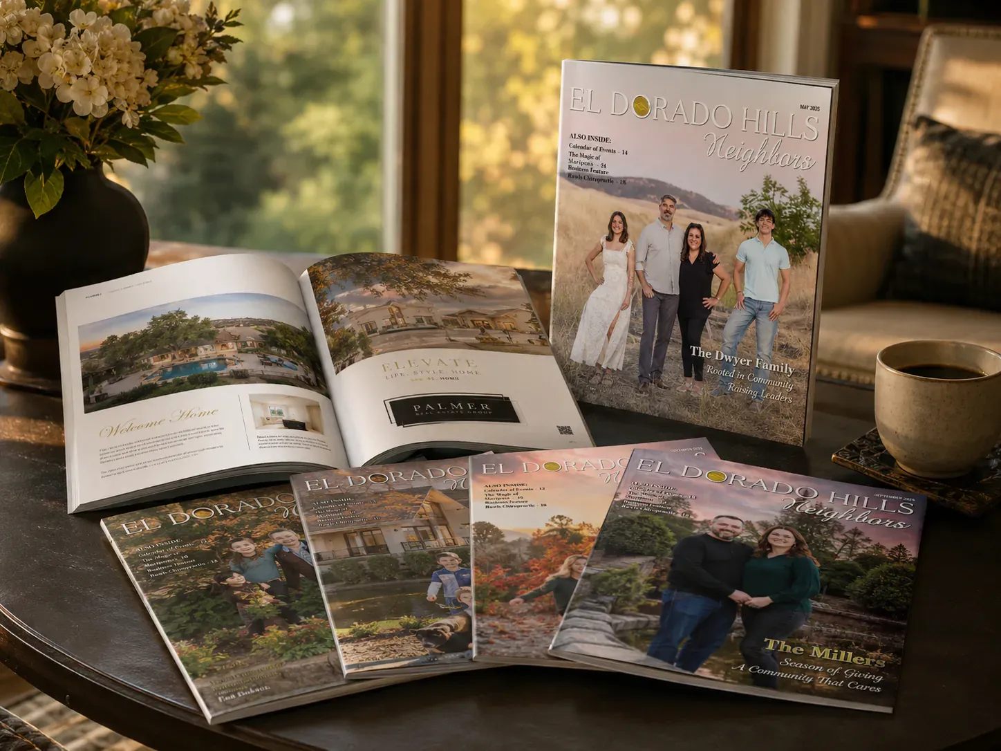 Issues of El Dorado Hills Neighbors spread across a family table at home